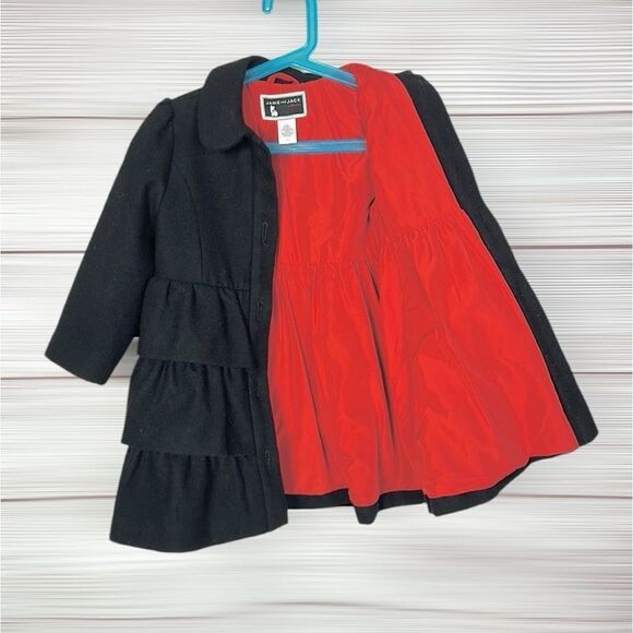 Girl’s Black Ruffle Wool Coat by Janie and Jack Collection Lined Size 2T-3 - Picture 3 of 9